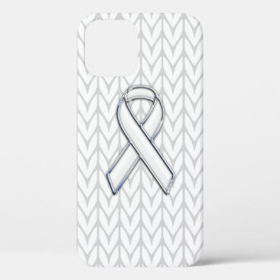 White Chevrons Knit Ribbon Awareness Print iPhone 12 Pro Case