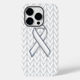 White Chevrons Knit Ribbon Awareness Print Case-Mate iPhone 14 Pro Case