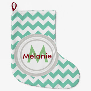 White Chevrons Name & Initial Letter Large Christmas Stocking
