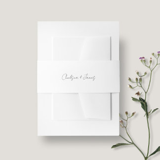 White | Chic and Simple Script Wedding Invitation Belly Band