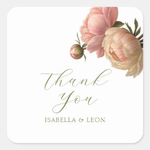 White   Chic Blush Script  Rose Wedding  Square Sticker