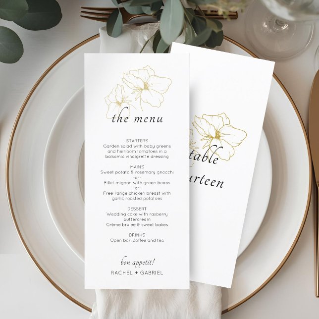 White | Chic Faux Gold Floral Wedding  Menu (Creator Uploaded)