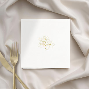 White Chic Faux Gold Monogram Wedding Napkin