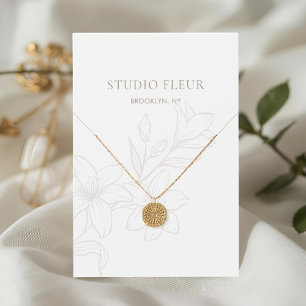White Chic Floral Business Display Profile Card