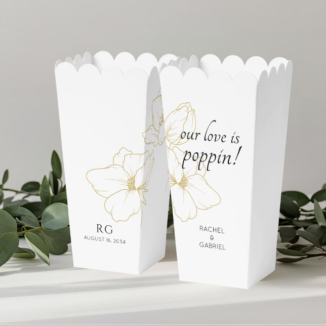 White | Chic Floral Couple Popcorn  Favour Box (Creator Uploaded)