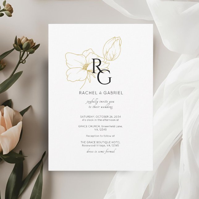 White | Chic Floral Monogram Wedding  Save The Date (Creator Uploaded)