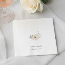 White | Chic Floral Wedding Napkin