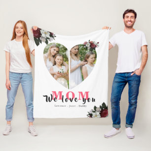 White Chic Heart Shaped Gift for Mother's day  Fleece Blanket