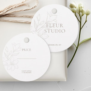 White Chic Minimal Floral Price Tags