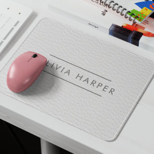 White Chic   Minimal Leather Look Mouse Pad