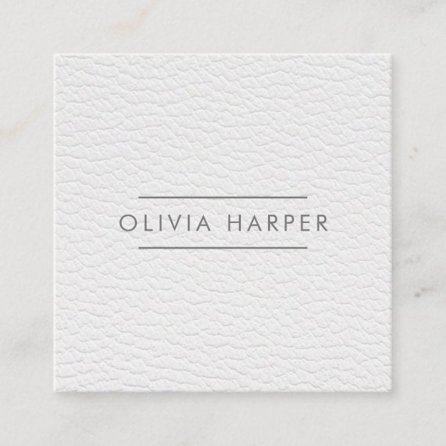 White Chic | Minimal Leather Look Square Business Card (Front)