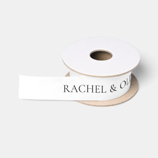 White | Chic Minimal Wedding Couple Names Satin Ribbon