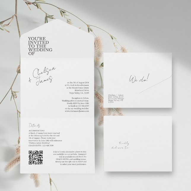 White | Chic Modern All in One Wedding Invite (Creator Uploaded)
