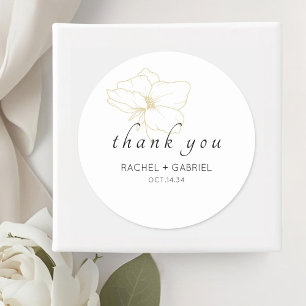 White Chic Modern Floral Wedding Classic Round Sticker