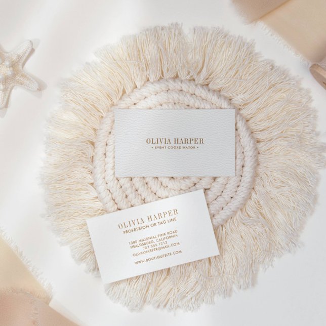 White Chic | Plain Elegant Leather Look Business Card (Creator Uploaded)