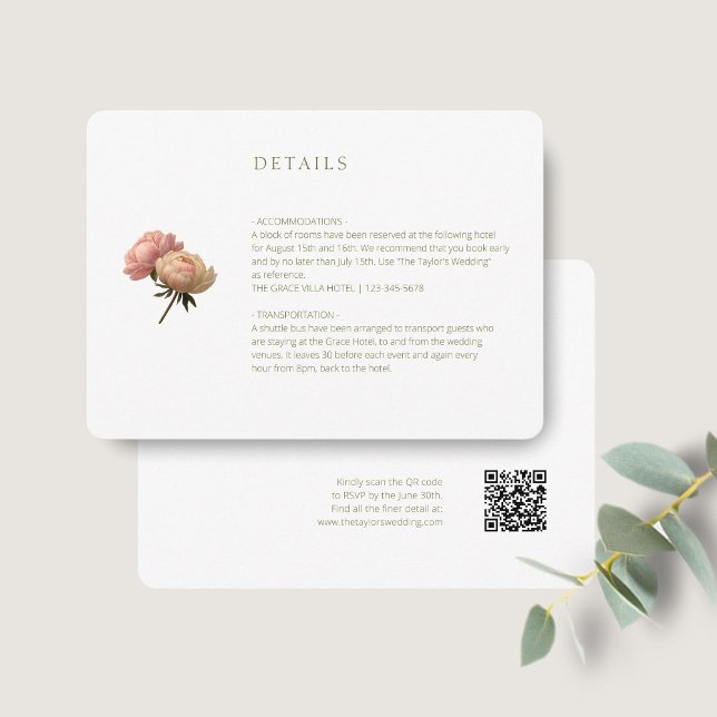 White | Chic Rose Wedding Detail QR Code  Enclosure Card (Creator Uploaded)