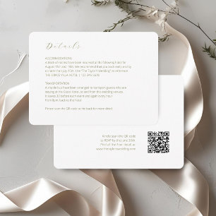 White Chic Script Wedding Detail QR Code Enclosure Card