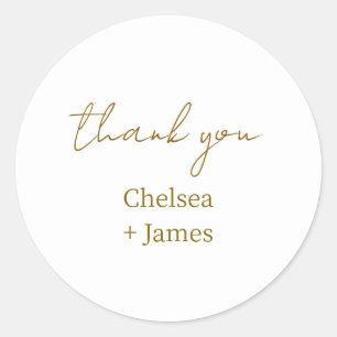 White   Chic Simple Script Thank You Wedding Classic Round Sticker