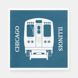 White Chicago “L” Profile on Blue Background Napkin