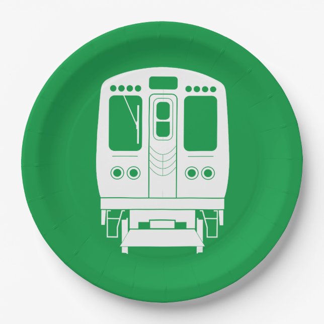 White Chicago “L” Profile on Green Background Paper Plate (Front)
