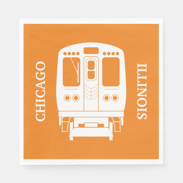 White Chicago “L” Profile on Orange Background Napkin (Front)