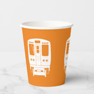 White Chicago “L” Profile on Orange Background Paper Cups