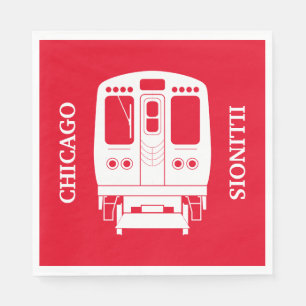 White Chicago “L” Profile on Red Background Napkin
