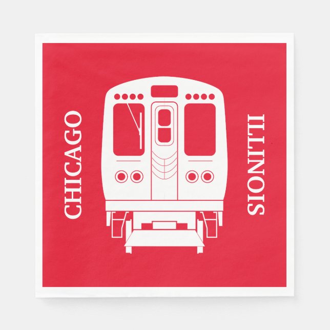 White Chicago “L” Profile on Red Background Napkin (Front)