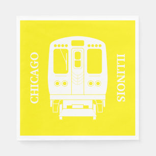 White Chicago “L” Profile on Yellow Background Napkin