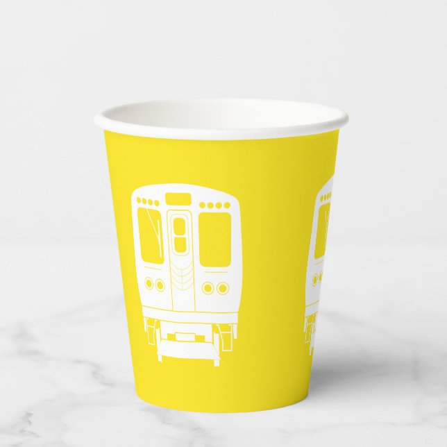 White Chicago “L” Profile on Yellow Background Paper Cups (Front)