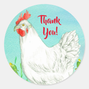 White Chicken Bird Thank You Classic Round Sticker