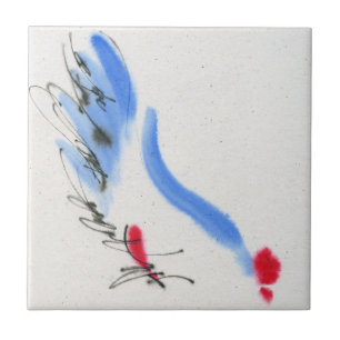 White chicken. Calligraphy and watercolor Ceramic Tile