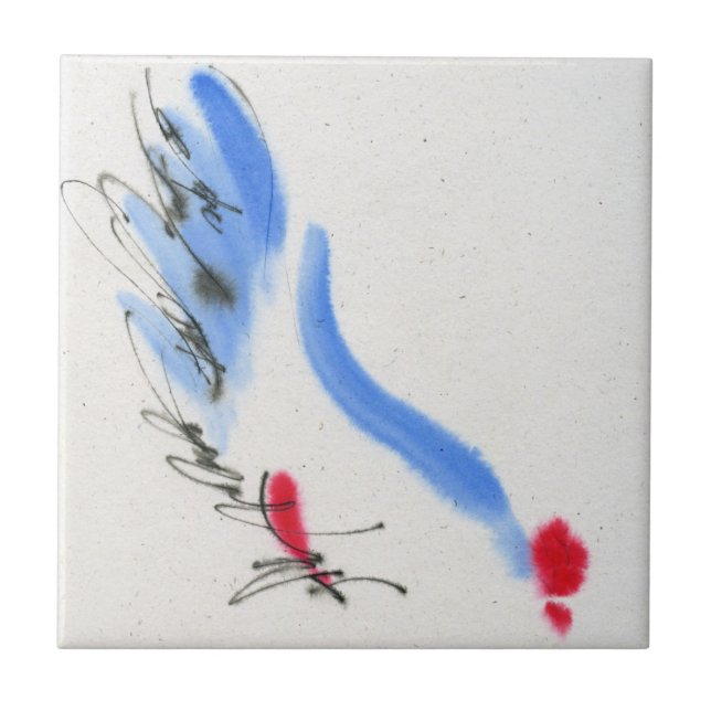 White chicken. Calligraphy and watercolor Ceramic Tile (Front)
