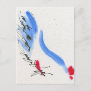 White chicken. Calligraphy and watercolor Postcard
