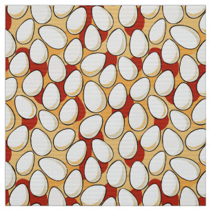 White Chicken Eggs Over Red an Brown Farm Country Fabric