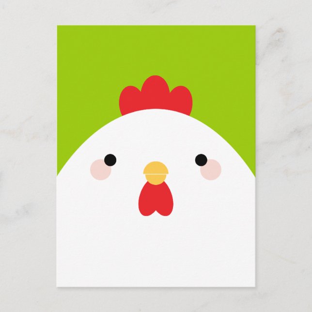 White Chicken on Green Postcards (Front)