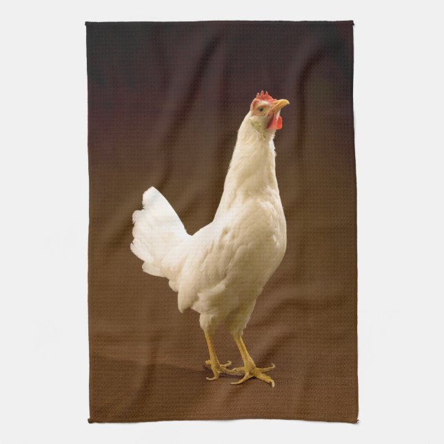 White Chicken Rooster Hen Tea Towel (Vertical)