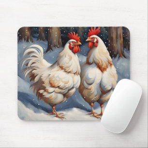 White Chickens In Snow Mouse Pad