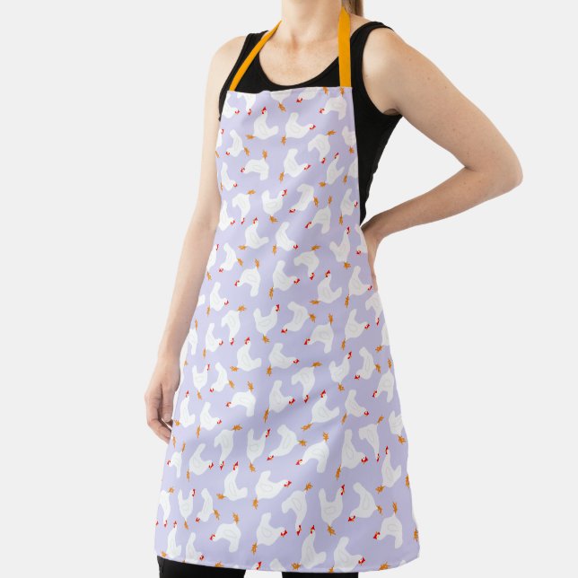White Chickens on Purple Apron (Insitu)