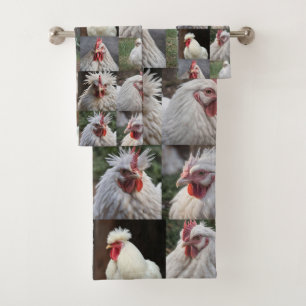 White Chickens Photo Collage, Bath Towel Set