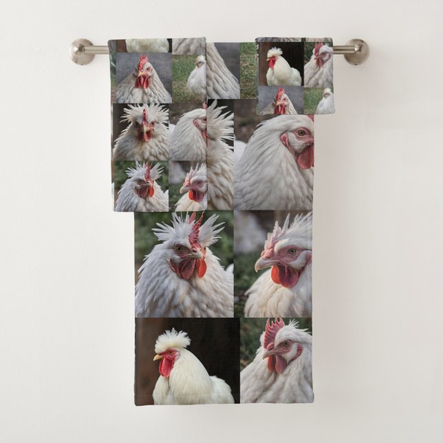 White Chickens Photo Collage, Bath Towel Set (Insitu)