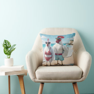 White Chickens Wearing Swimsuits Cushion
