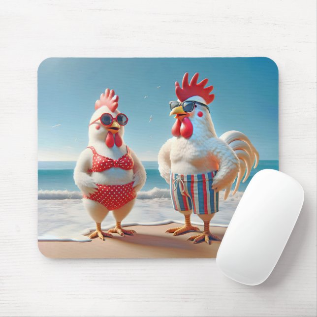 White Chickens Wearing Swimsuits Mouse Pad (With Mouse)