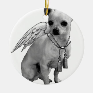 White Chihuahua Angel Wings Ceramic Tree Decoration
