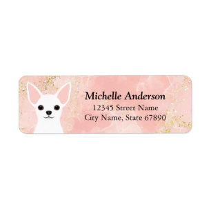 White Chihuahua Pink Return Address Labels