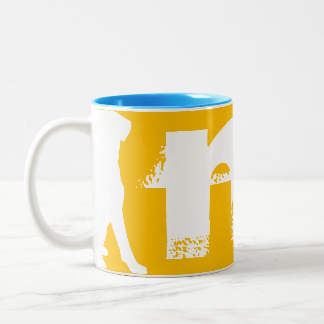 White Chinese Dog Year Birthday Monogram M2 Two-Tone Coffee Mug (Left)