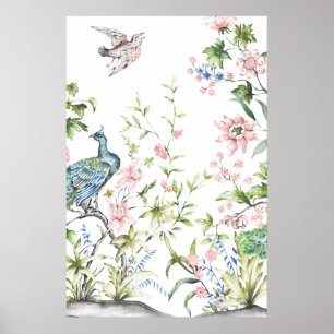 White Chinoiserie Art Prints   24 by 36 Inch 