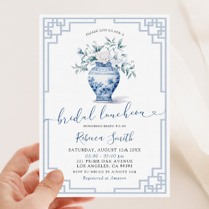 White Chinoiserie Ginger Jar Bridal Luncheon Invitation