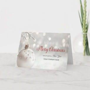 White Christmas Ball Branch Greeting Holiday Card