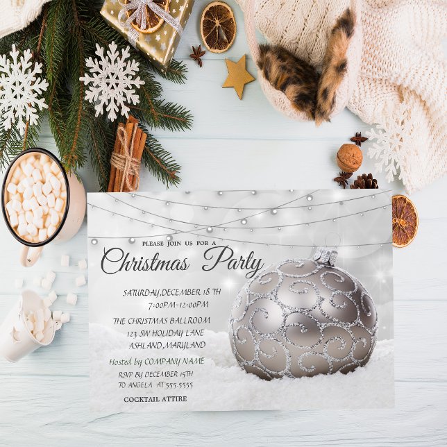 White Christmas Ball Company Christmas Party Invitation (Creator Uploaded)